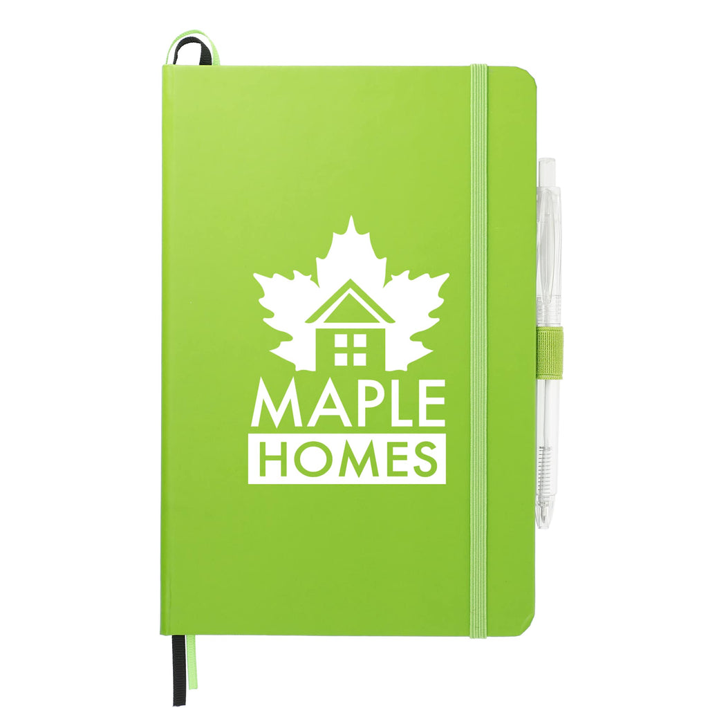 Paper Hardcover Journal and Recycled Gel Pen Set, 5.5 x 8.5 Inches - Lime - Front