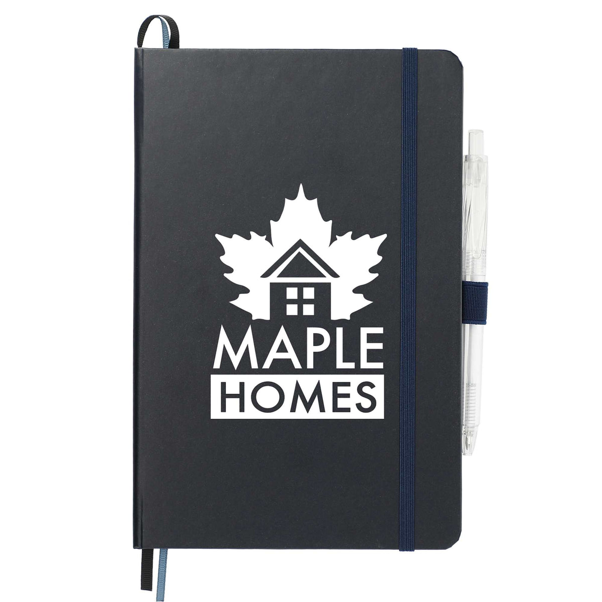 Paper Hardcover Journal and Recycled Gel Pen Set, 5.5 x 8.5 Inches - Navy - Front