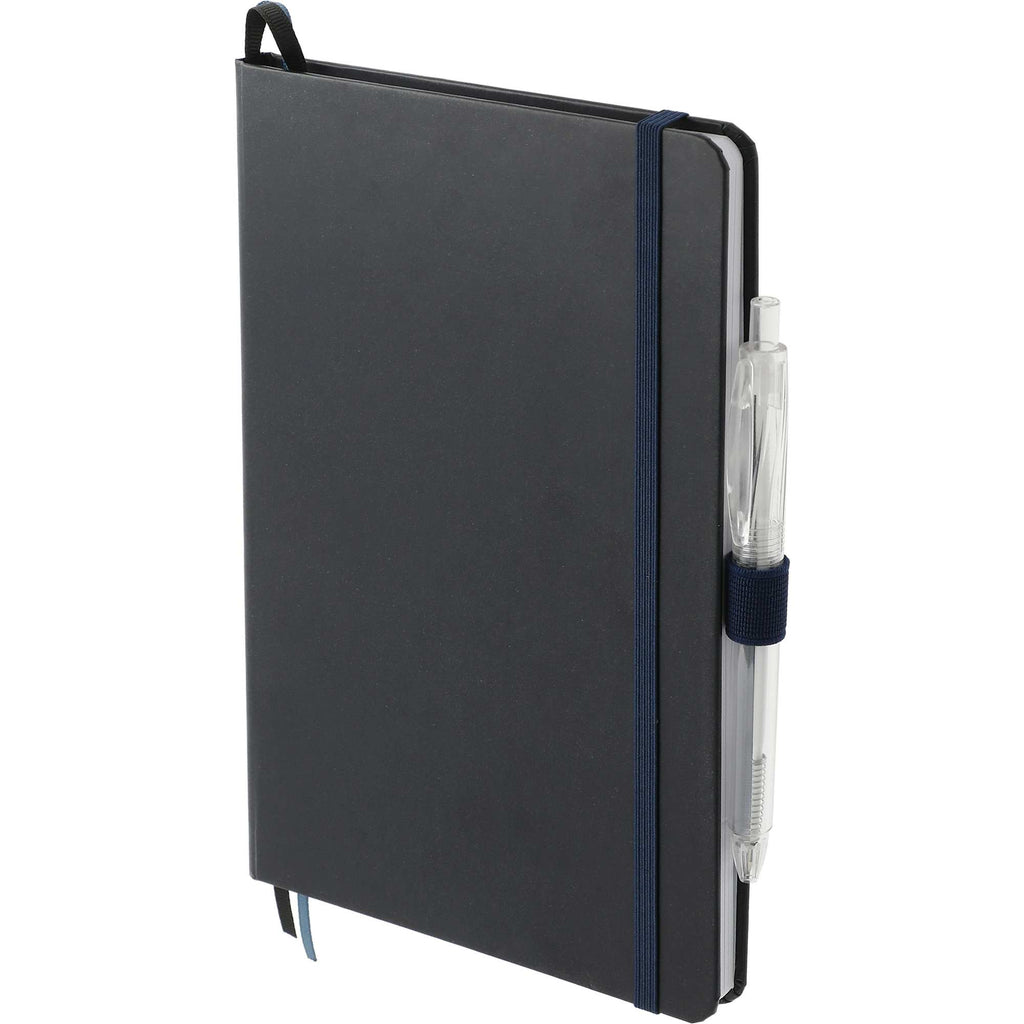 Paper Hardcover Journal and Recycled Gel Pen Set, 5.5 x 8.5 Inches - Navy - Left Angle 2