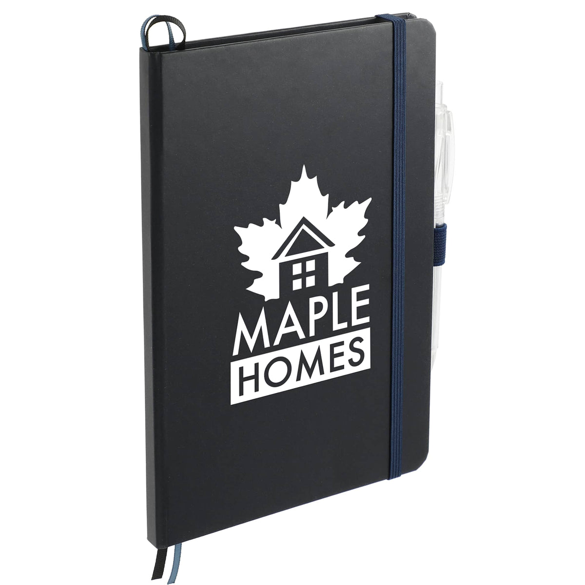 Paper Hardcover Journal and Recycled Gel Pen Set, 5.5 x 8.5 Inches - Navy - Right Angle