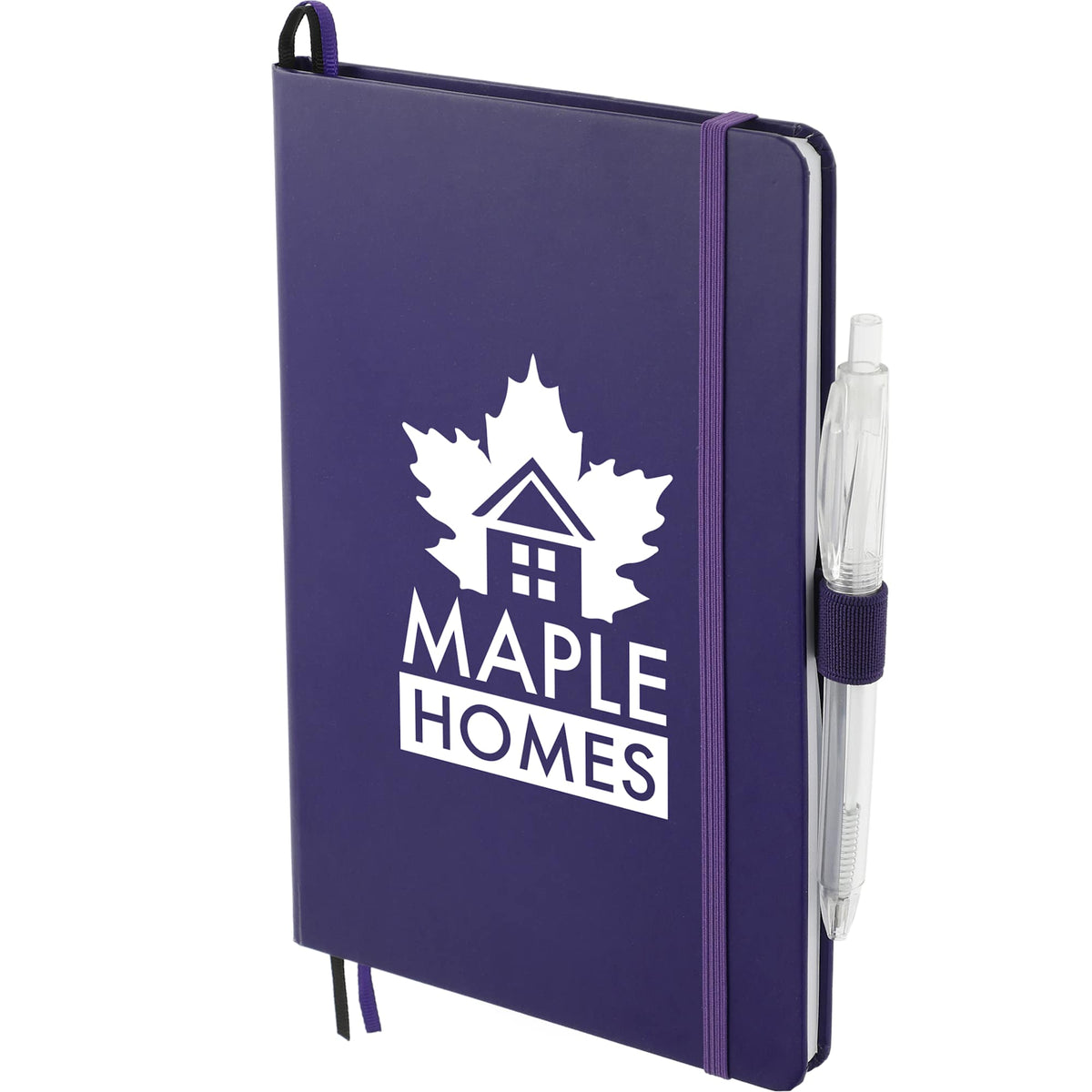 Paper Hardcover Journal and Recycled Gel Pen Set, 5.5 x 8.5 Inches - Purple - Left Angle