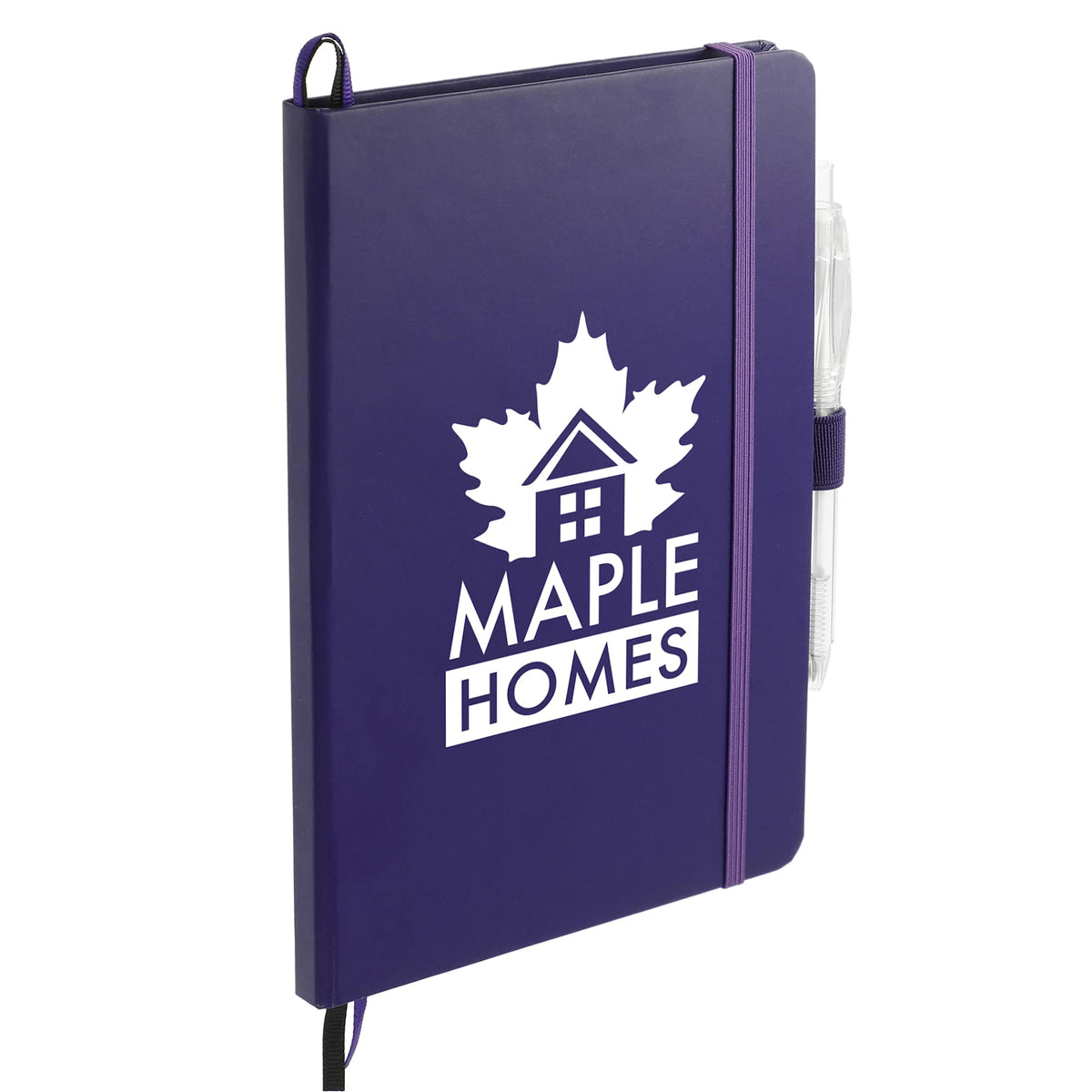 Paper Hardcover Journal and Recycled Gel Pen Set, 5.5 x 8.5 Inches - Purple - Right Angle
