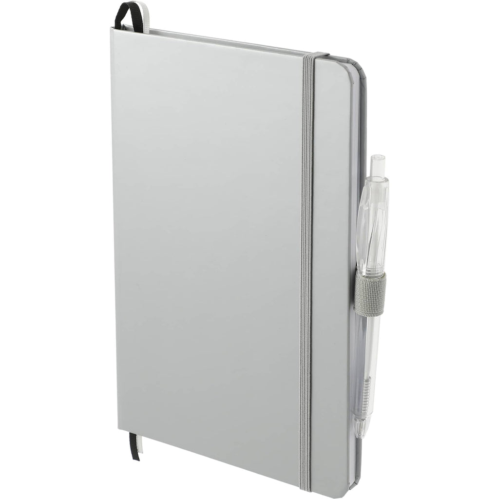 Paper Hardcover Journal and Recycled Gel Pen Set, 5.5 x 8.5 Inches - Silver - Left Angle 2
