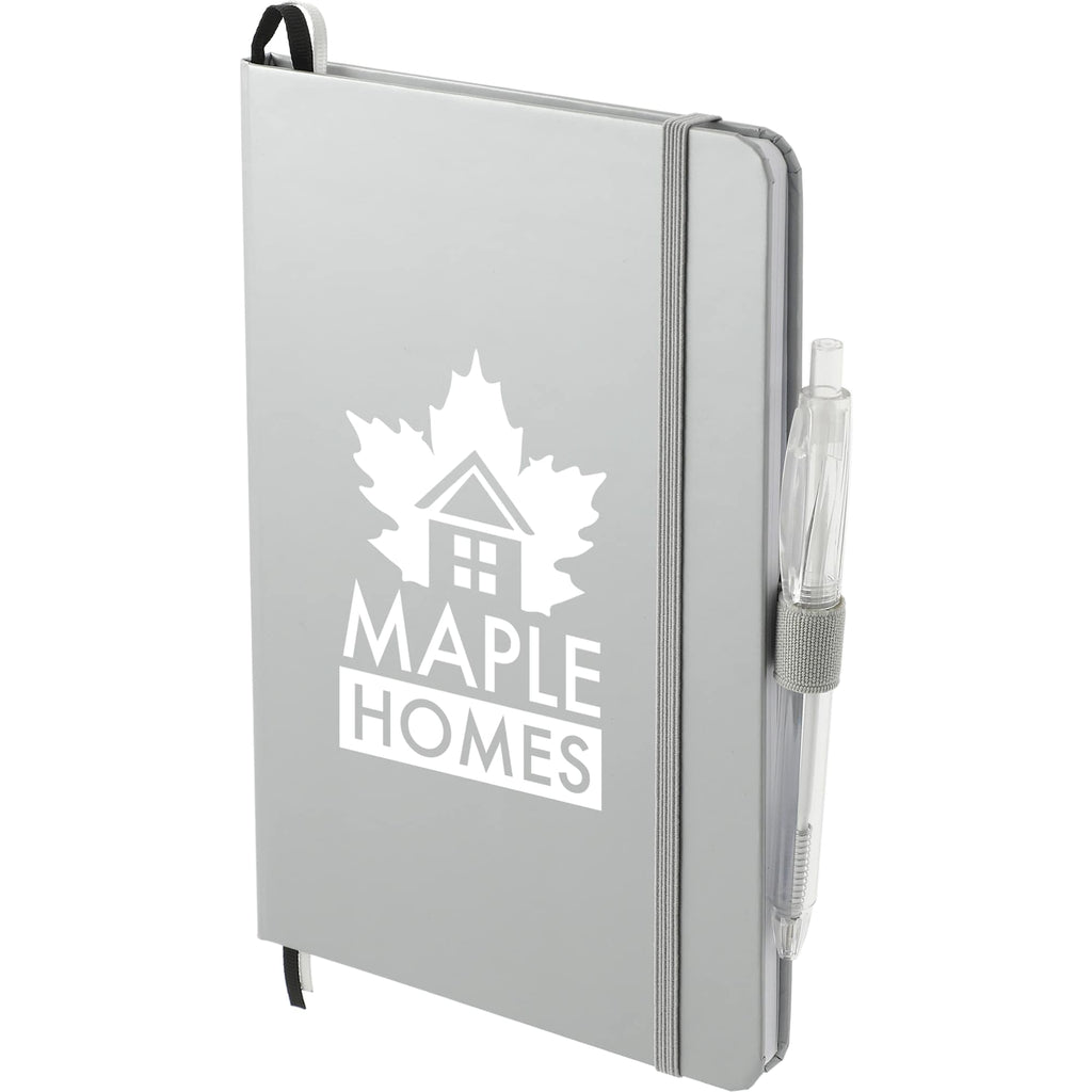 Paper Hardcover Journal and Recycled Gel Pen Set, 5.5 x 8.5 Inches - Silver - Left Angle