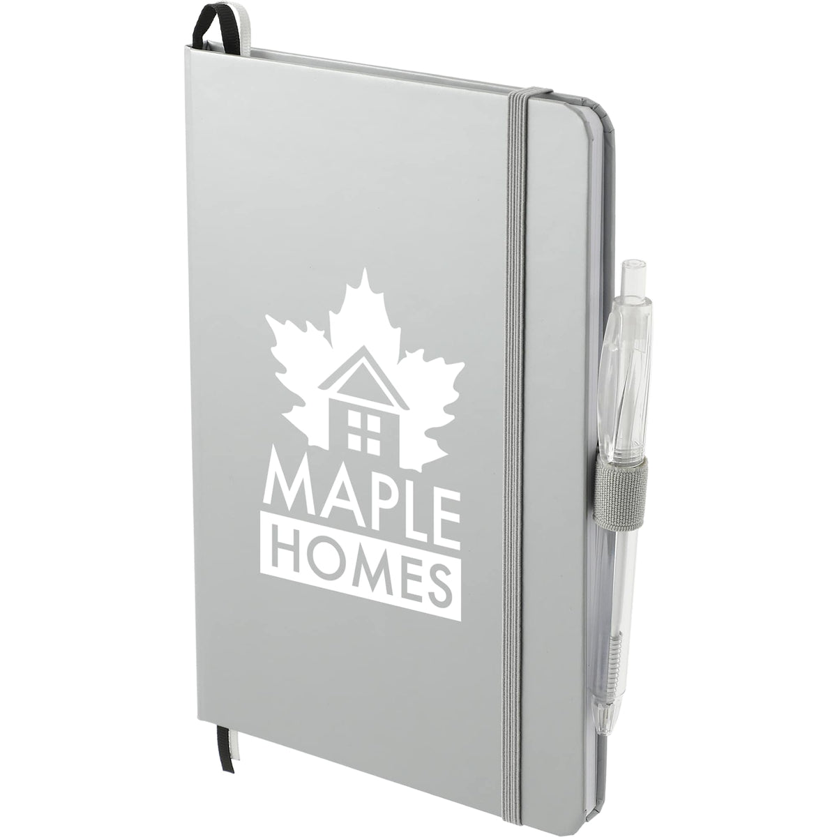 Paper Hardcover Journal and Recycled Gel Pen Set, 5.5 x 8.5 Inches - Silver - Left Angle