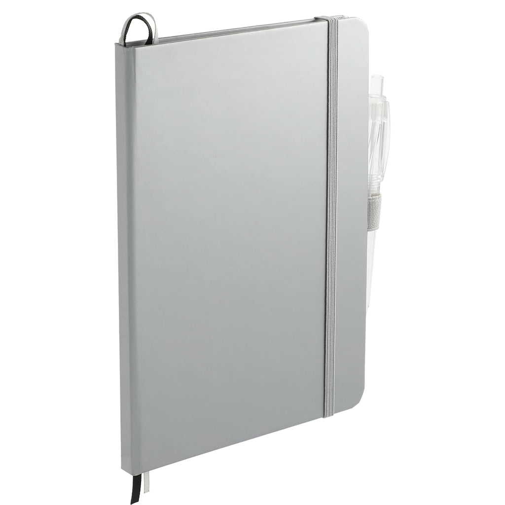Paper Hardcover Journal and Recycled Gel Pen Set, 5.5 x 8.5 Inches - Silver - Right Angle 2