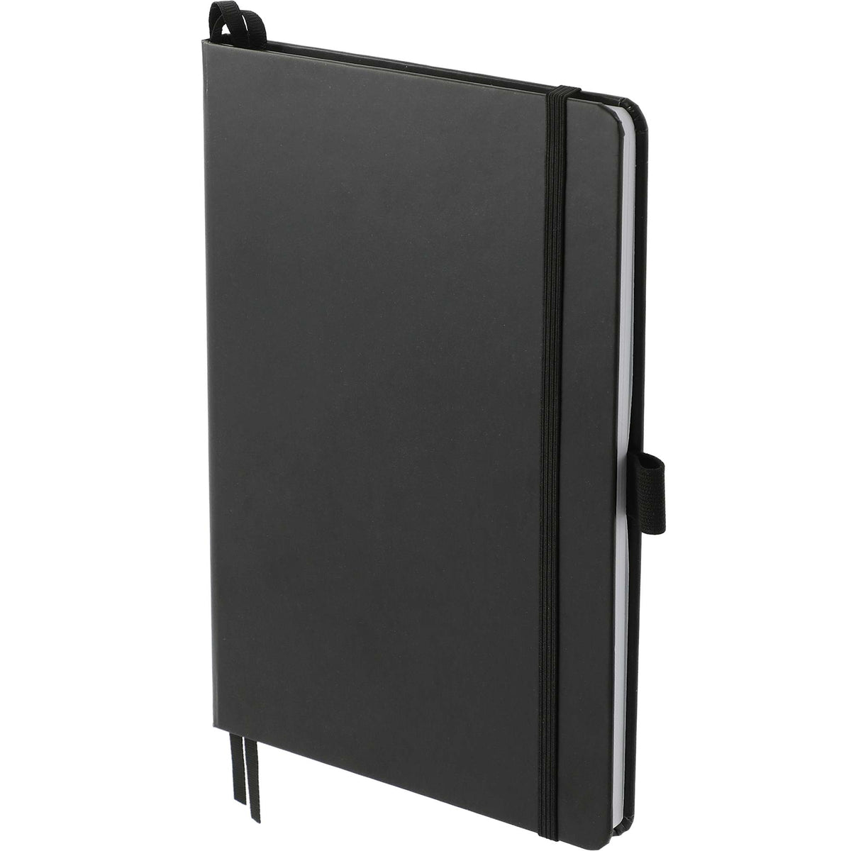 Paper Hardcover Journal with Elastic Closure, 5.5 x 8.5 Inches - Black - Left Angle 2
