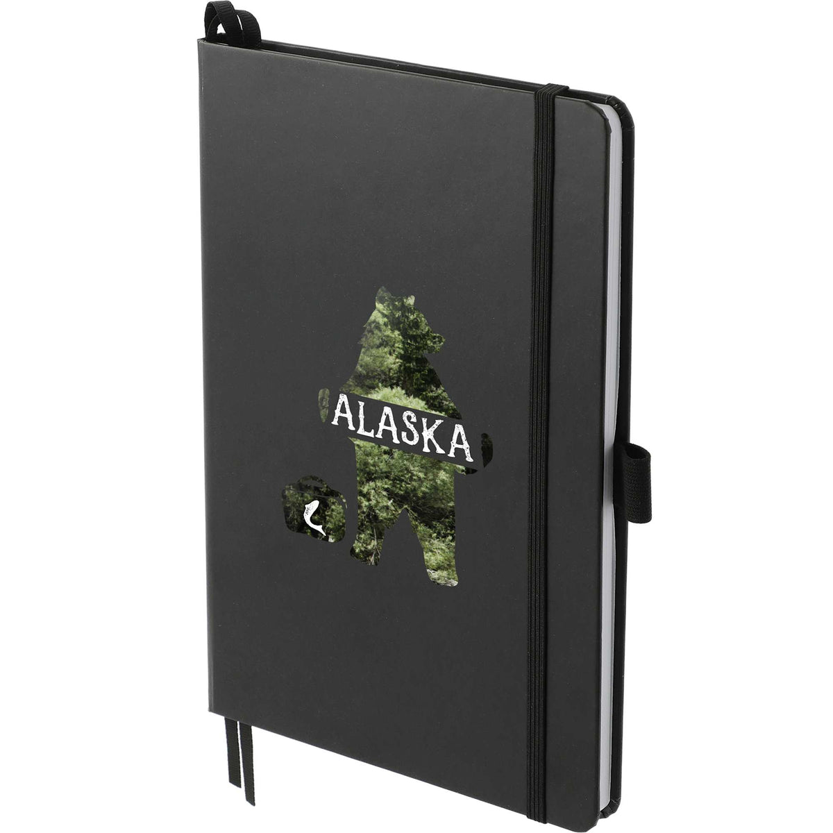 Paper Hardcover Journal with Elastic Closure, 5.5 x 8.5 Inches - Black - Left Angle