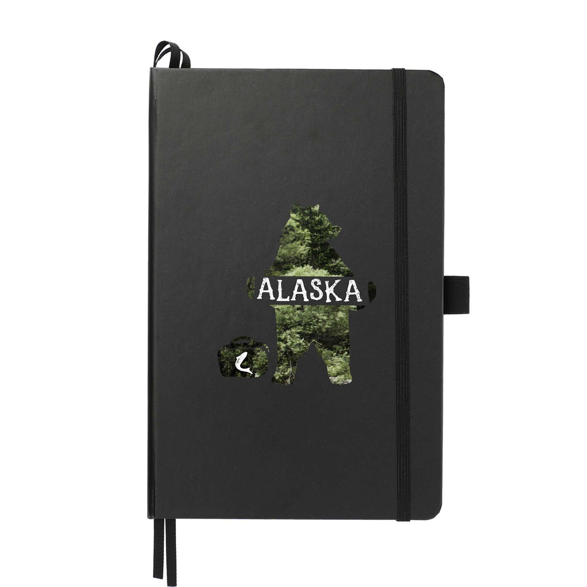 Paper Hardcover Journal with Elastic Closure, 5.5 x 8.5 Inches Full Color - Black - Front