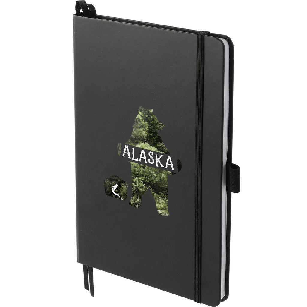 Paper Hardcover Journal with Elastic Closure, 5.5 x 8.5 Inches Full Color - Black - Left Angle