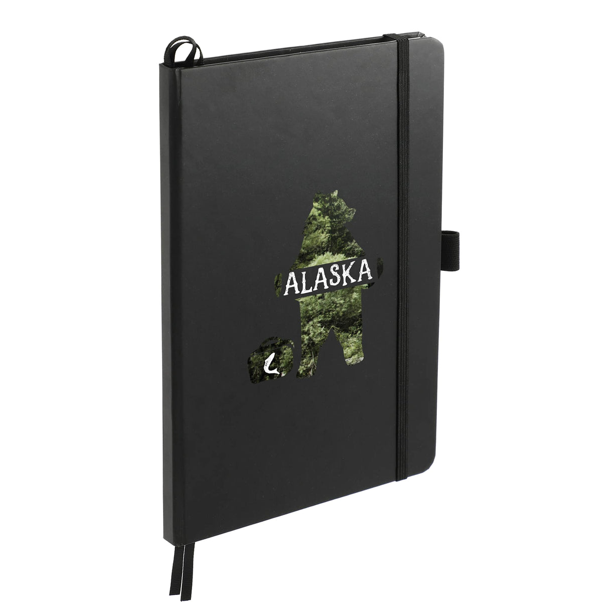 Paper Hardcover Journal with Elastic Closure, 5.5 x 8.5 Inches Full Color - Black - Right Angle