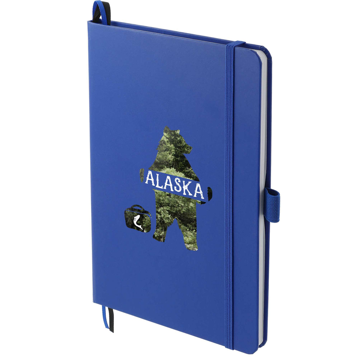 Paper Hardcover Journal with Elastic Closure, 5.5 x 8.5 Inches Full Color - Blue - Left Angle