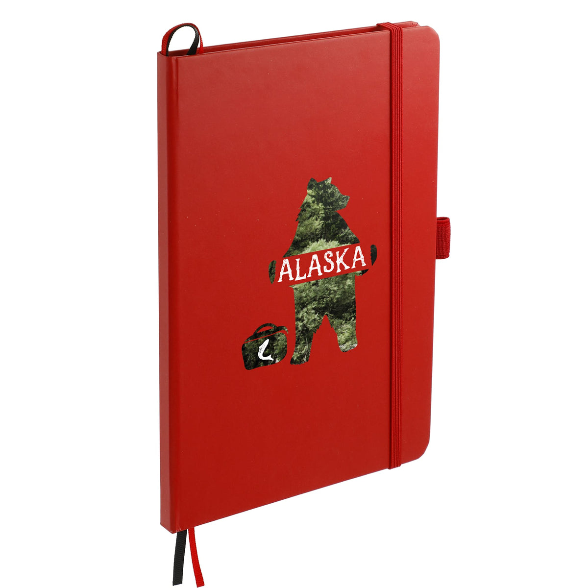 Paper Hardcover Journal with Elastic Closure, 5.5 x 8.5 Inches Full Color - Red - Right Angle