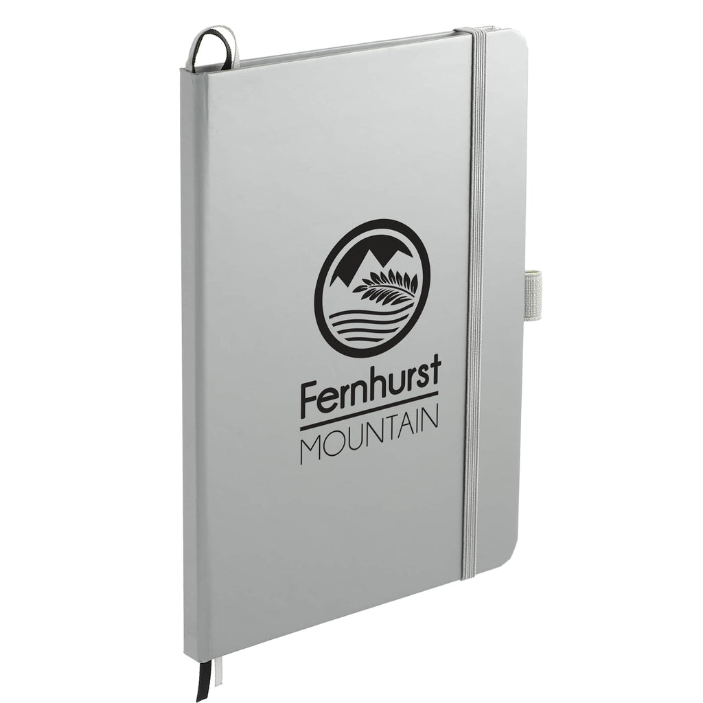 Paper Hardcover Journal with Elastic Closure, 5.5 x 8.5 Inches Full Color - Silver - Right Angle