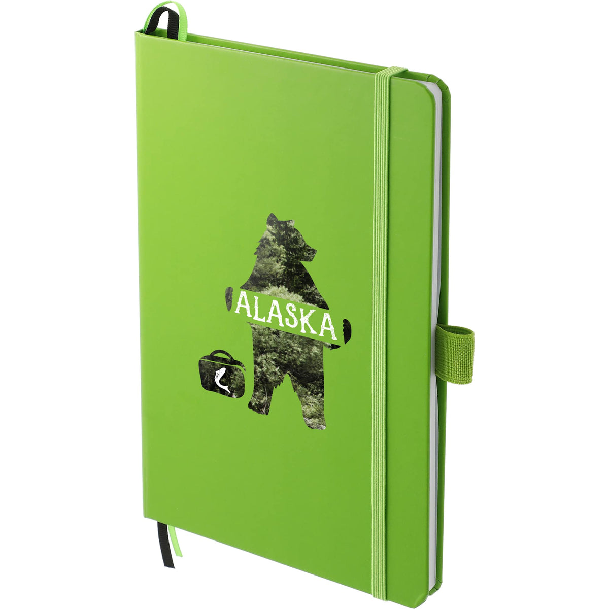 Paper Hardcover Journal with Elastic Closure, 5.5 x 8.5 Inches - Lime - Left Angle