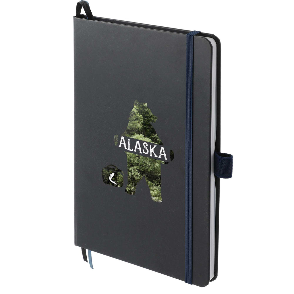 Paper Hardcover Journal with Elastic Closure, 5.5 x 8.5 Inches - Navy - Left Angle