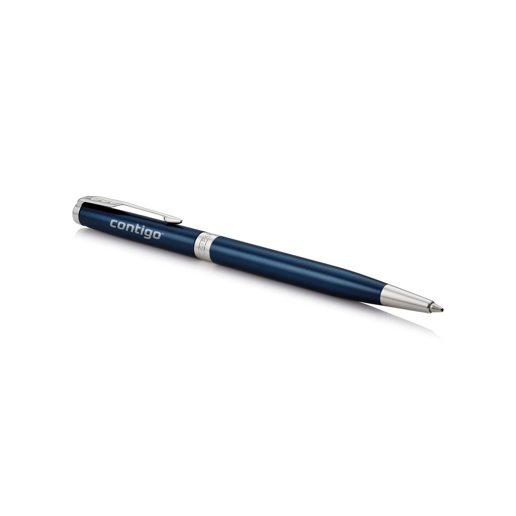 Parker Sonnet Ballpoint Pen in a Gift Box Laser Engraving - Blue - Chrome - View 2