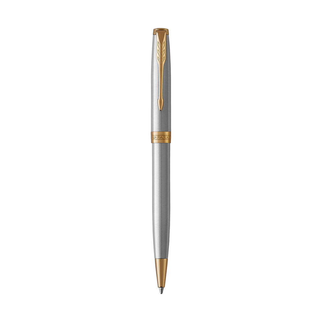 Parker Sonnet Ballpoint Pen in a Gift Box Laser Engraving - Stainless Steel - Gold Trim - View 2