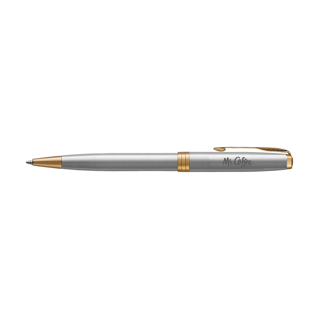 Parker Sonnet Ballpoint Pen in a Gift Box - Stainless Steel - Gold Trim - View 1