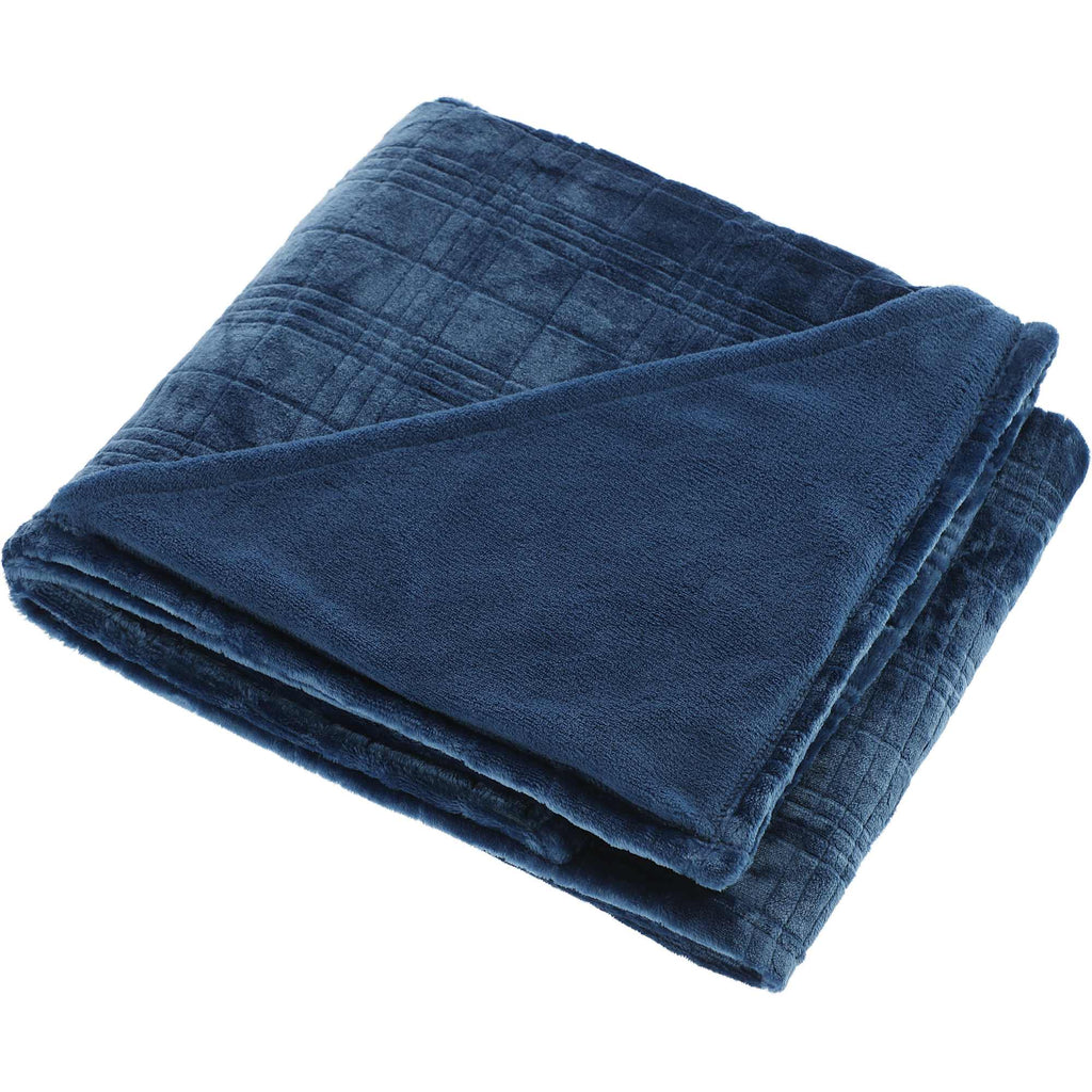 Patterned Flannel Fleece Blanket, 50 x 60 Inches Embroidery - Navy - Angled 2