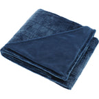 Patterned Flannel Fleece Blanket, 50 x 60 Inches Embroidery - Navy - Angled 2