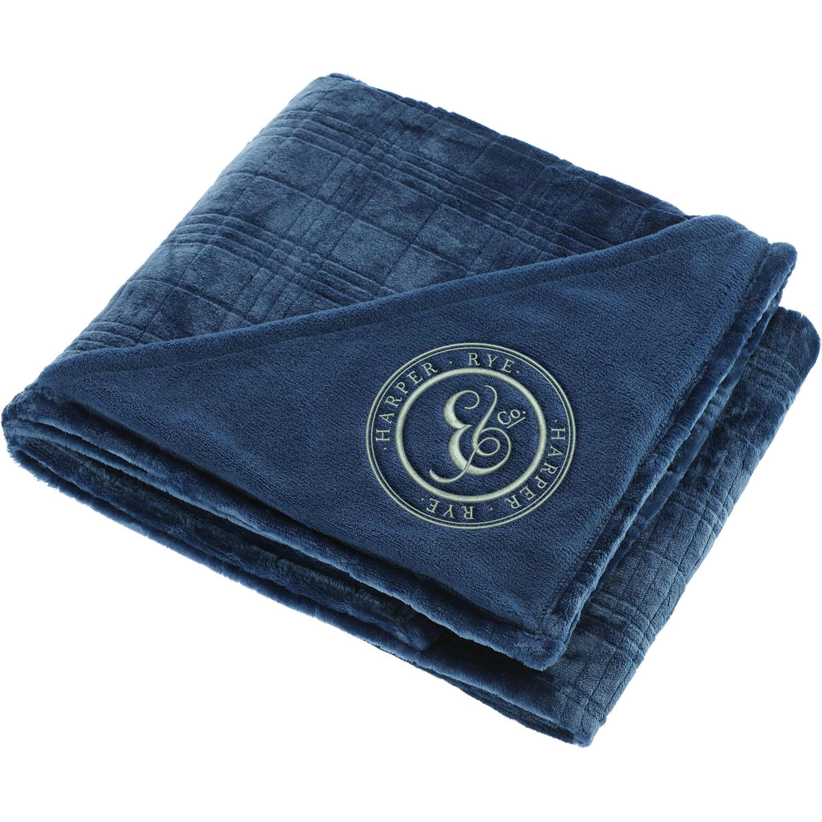 Patterned Flannel Fleece Blanket, 50 x 60 Inches Embroidery - Navy - Angled