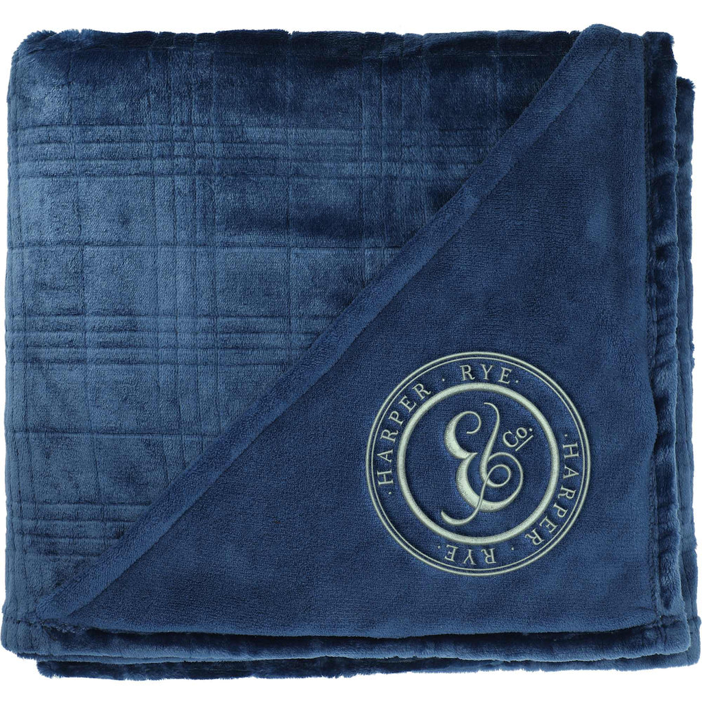 Patterned Flannel Fleece Blanket, 50 x 60 Inches Embroidery - Navy - Front