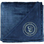 Patterned Flannel Fleece Blanket, 50 x 60 Inches Embroidery - Navy - Front