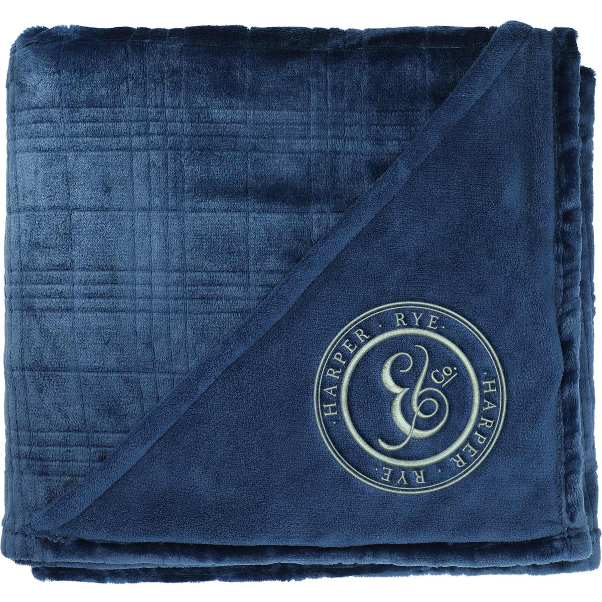 Patterned Flannel Fleece Blanket, 50 x 60 Inches Embroidery - Navy - Front