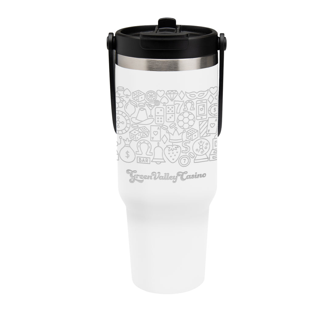 Peak Intrepid Recycled Stainless Steel Tumbler, Laser Engraved, 40 oz - White - Laser