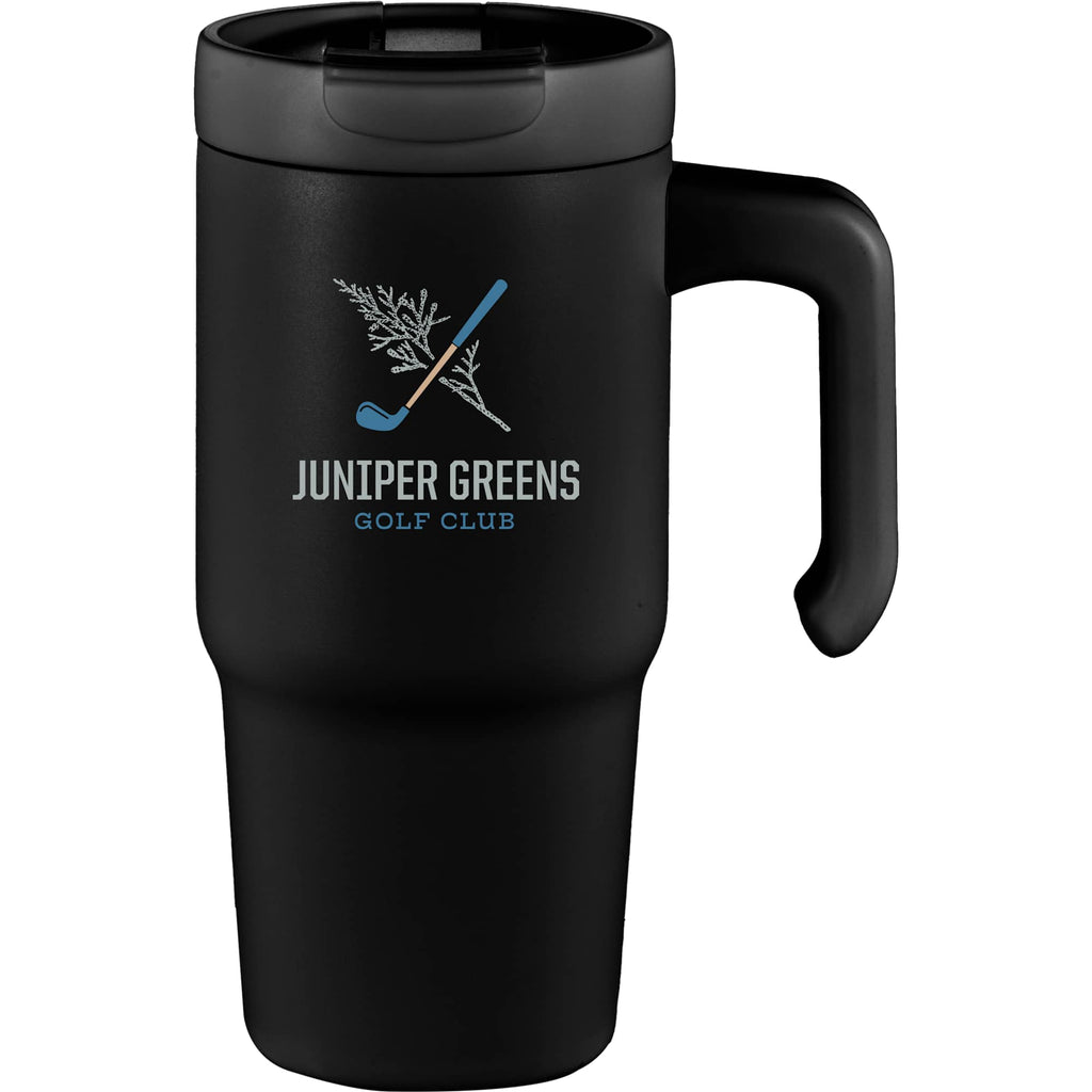 Peak Recycled Steel Mug with Flip Straw and Spout, 24 oz - Black - Front