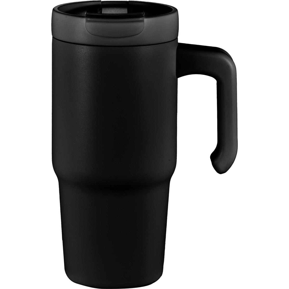 Peak Recycled Steel Mug with Flip Straw and Spout, 24 oz Laser Engraving - Black - Front