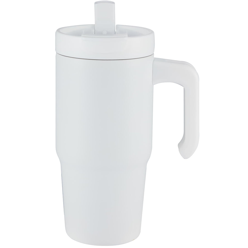 Peak Recycled Steel Mug with Flip Straw and Spout, 24 oz Laser Engraving - White - Front 3