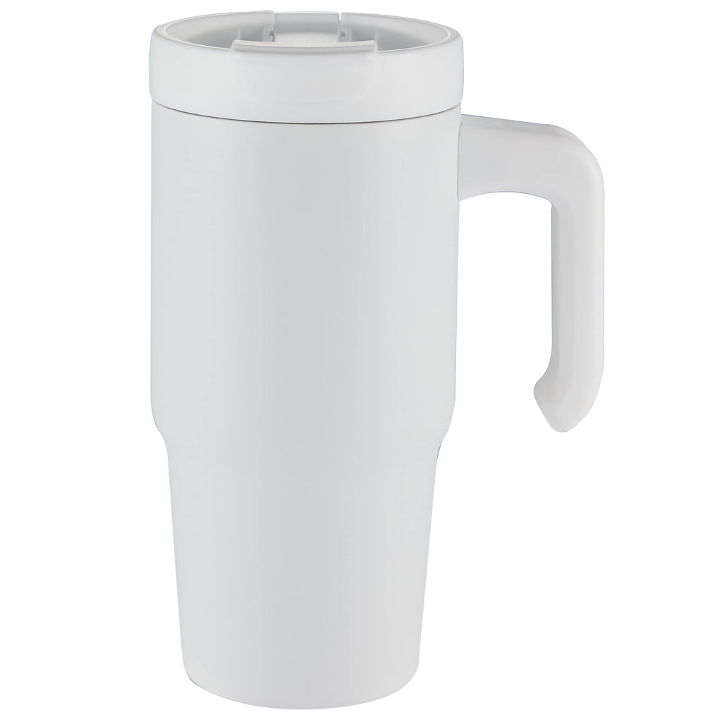 Peak Recycled Steel Mug with Flip Straw and Spout, 24 oz Laser Engraving - White - Front 4