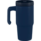 Peak Recycled Steel Mug with Flip Straw and Spout, 24 oz - Navy - Back