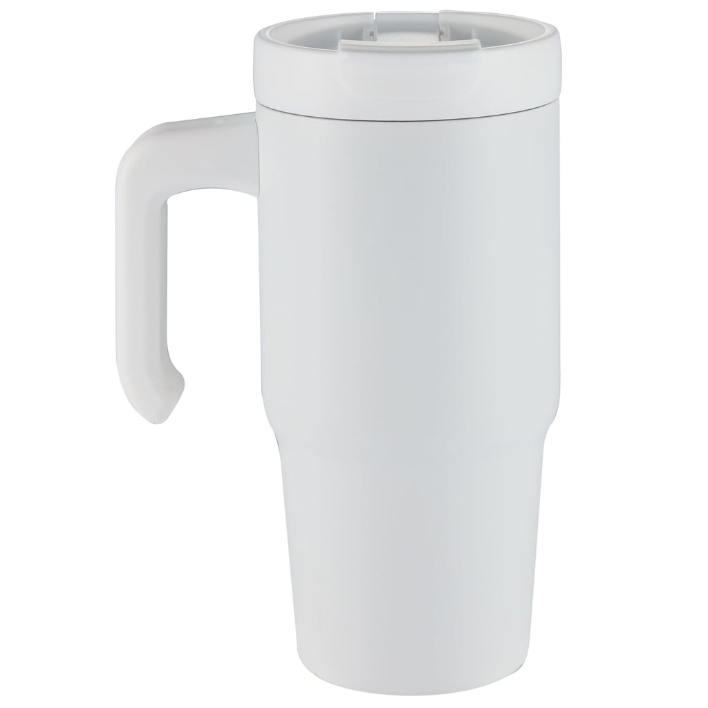 Peak Recycled Steel Mug with Flip Straw and Spout, 24 oz - White - Back
