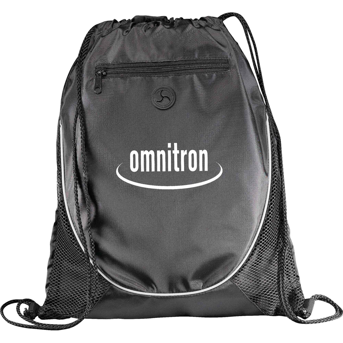 Peek Drawstring Bag with Mesh Front Full Color - Black - Front