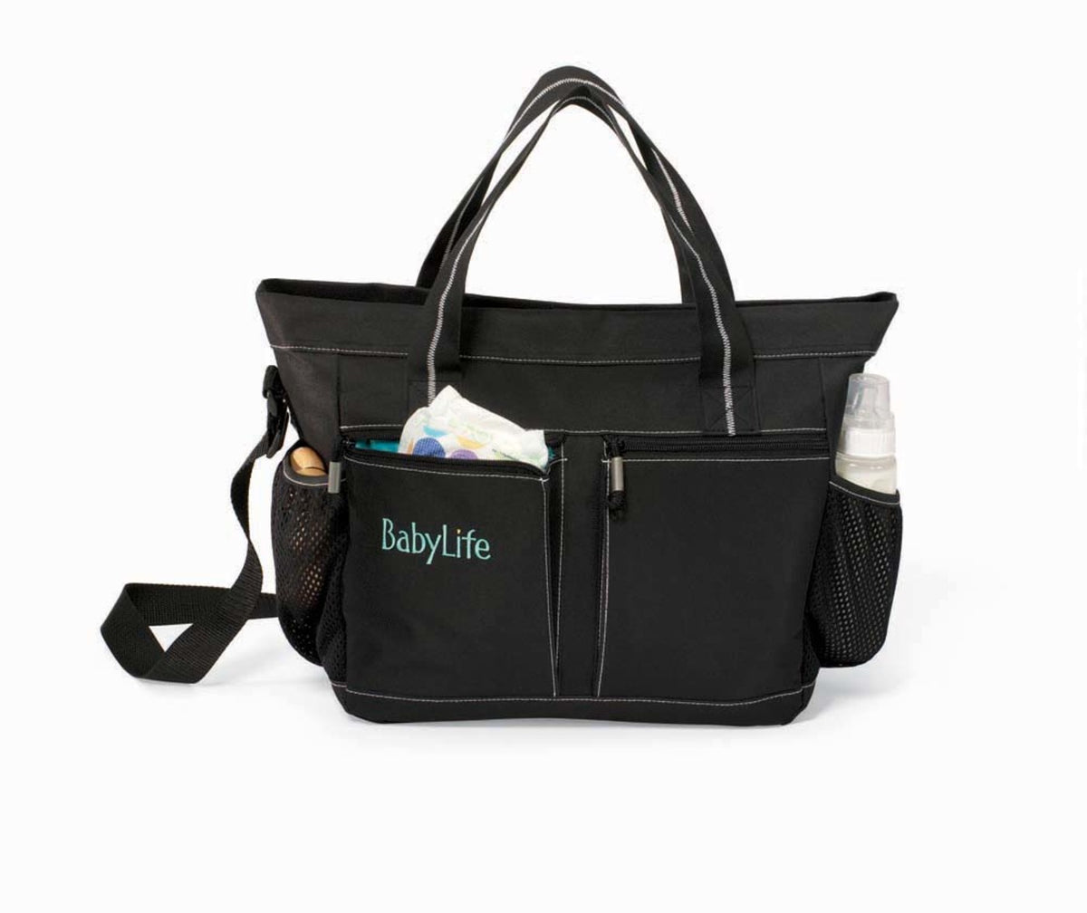 Peekaboo Diaper Bag with Changing Pad Transfer - Black-Turquoise - View 1