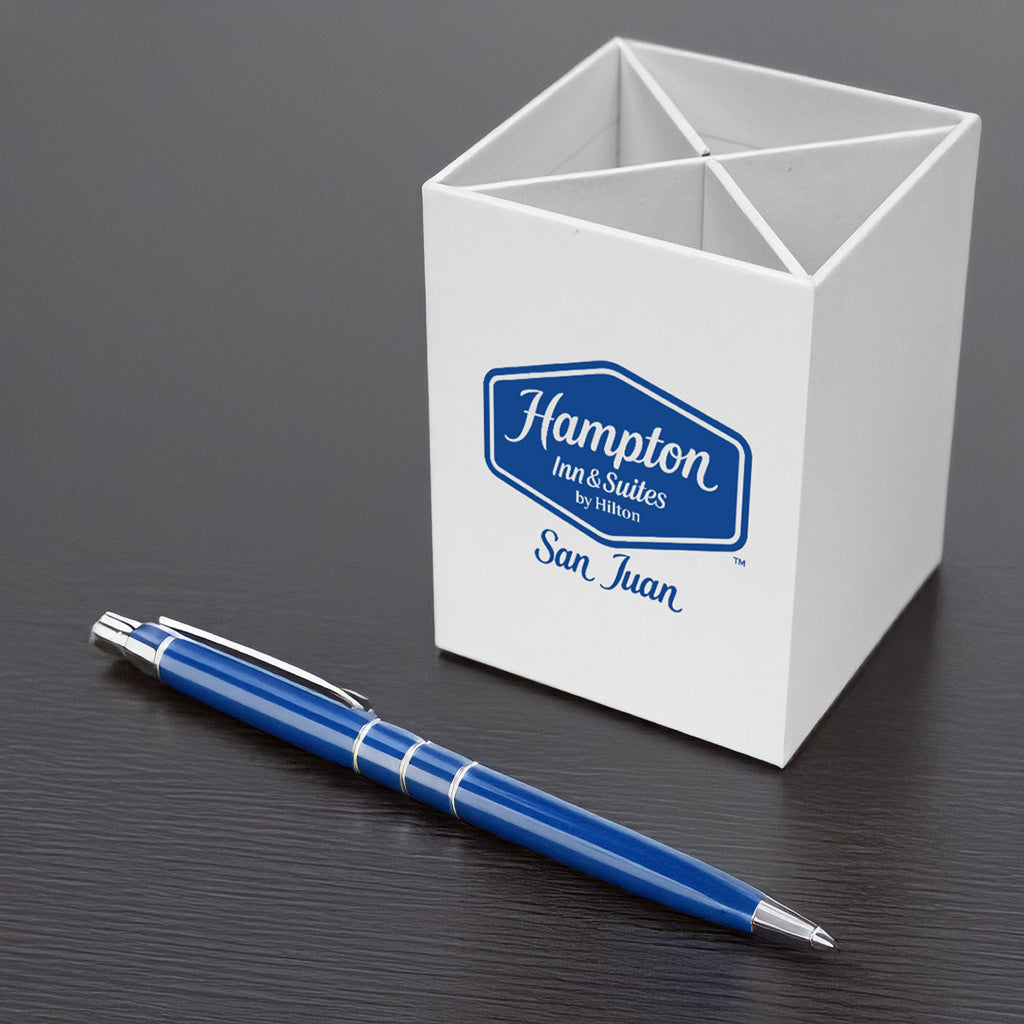 Pen and Pencil Cup with Four Compartments - White - Lifestyle_Silkscreen