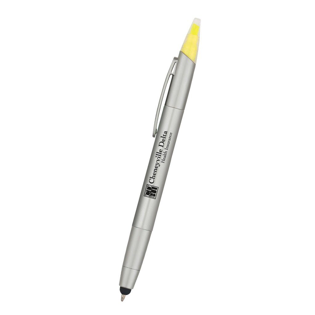 Pen, Highlighter and Stylus in One - Silver - Silk Screen