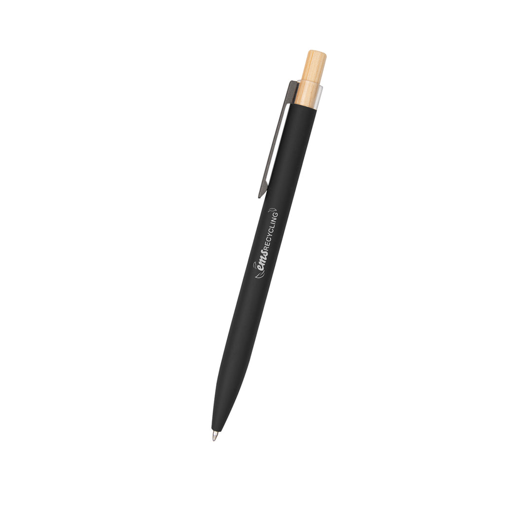 Pen in Recycled Aluminum with a Bamboo Plunger - Black - Laser Engraving