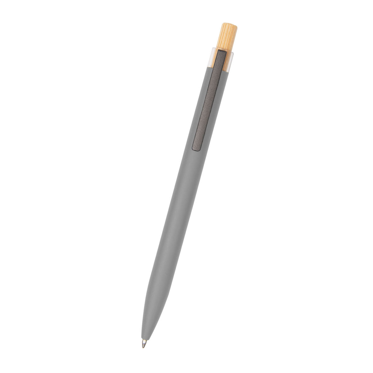 Pen in Recycled Aluminum with a Bamboo Plunger - Gray - Front
