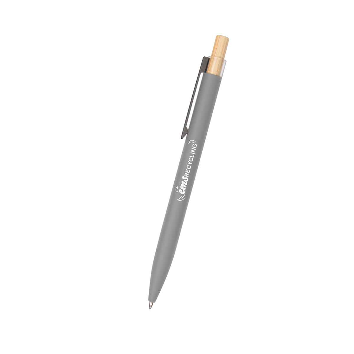 Pen in Recycled Aluminum with a Bamboo Plunger - Gray - Silk Screen