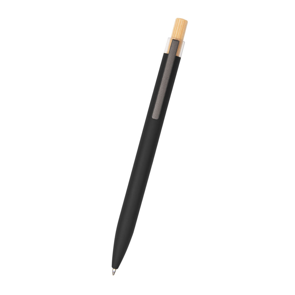 Pen in Recycled Aluminum with a Bamboo Plunger Laser Engraving - Black - Front