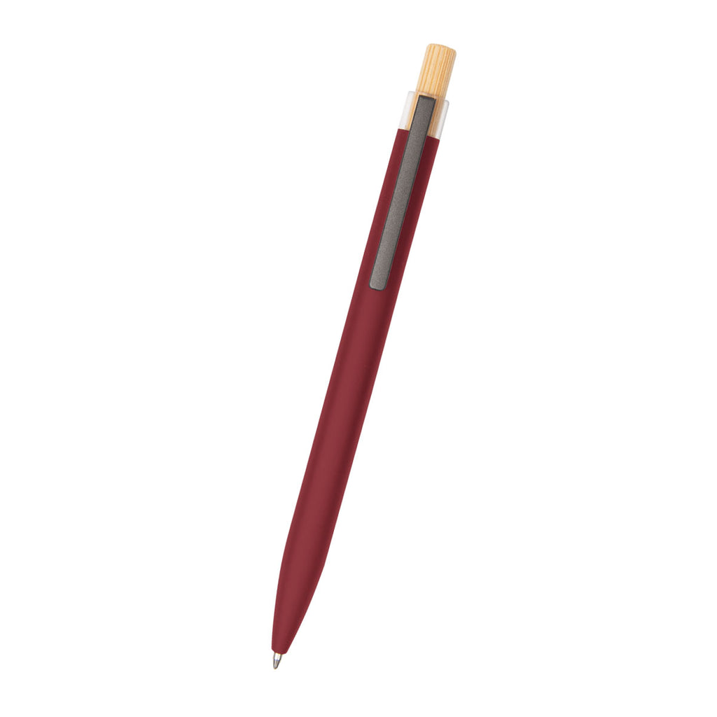 Pen in Recycled Aluminum with a Bamboo Plunger Laser Engraving - Burgundy - Front