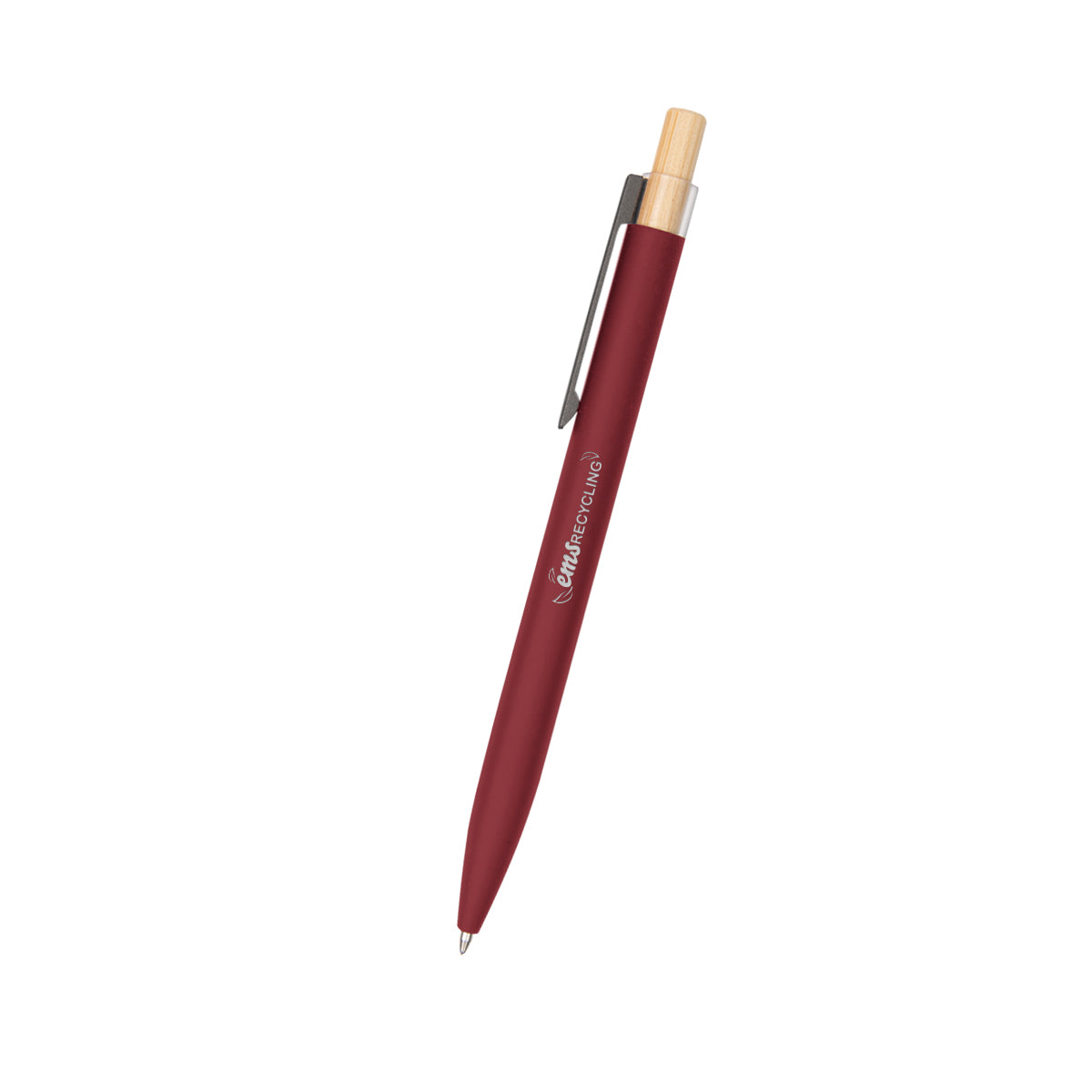 Pen in Recycled Aluminum with a Bamboo Plunger Laser Engraving - Burgundy - Laser Engraving