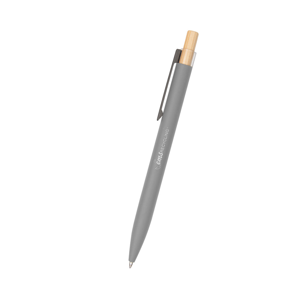 Pen in Recycled Aluminum with a Bamboo Plunger Laser Engraving - Gray - Laser Engraving