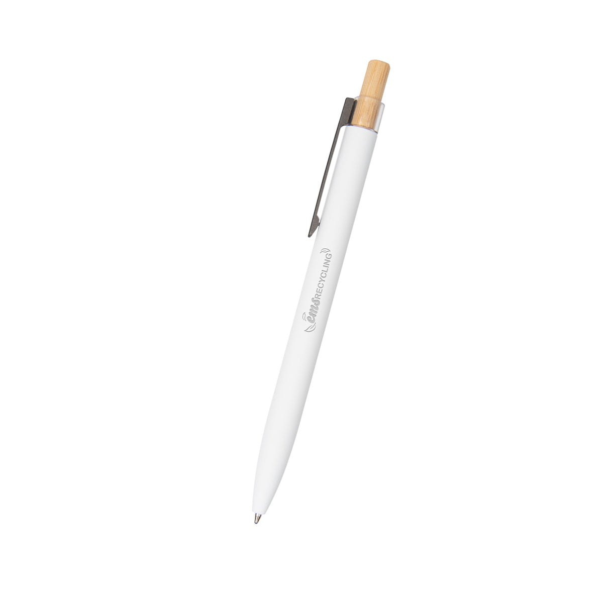 Pen in Recycled Aluminum with a Bamboo Plunger Laser Engraving - White - Laser Engraving
