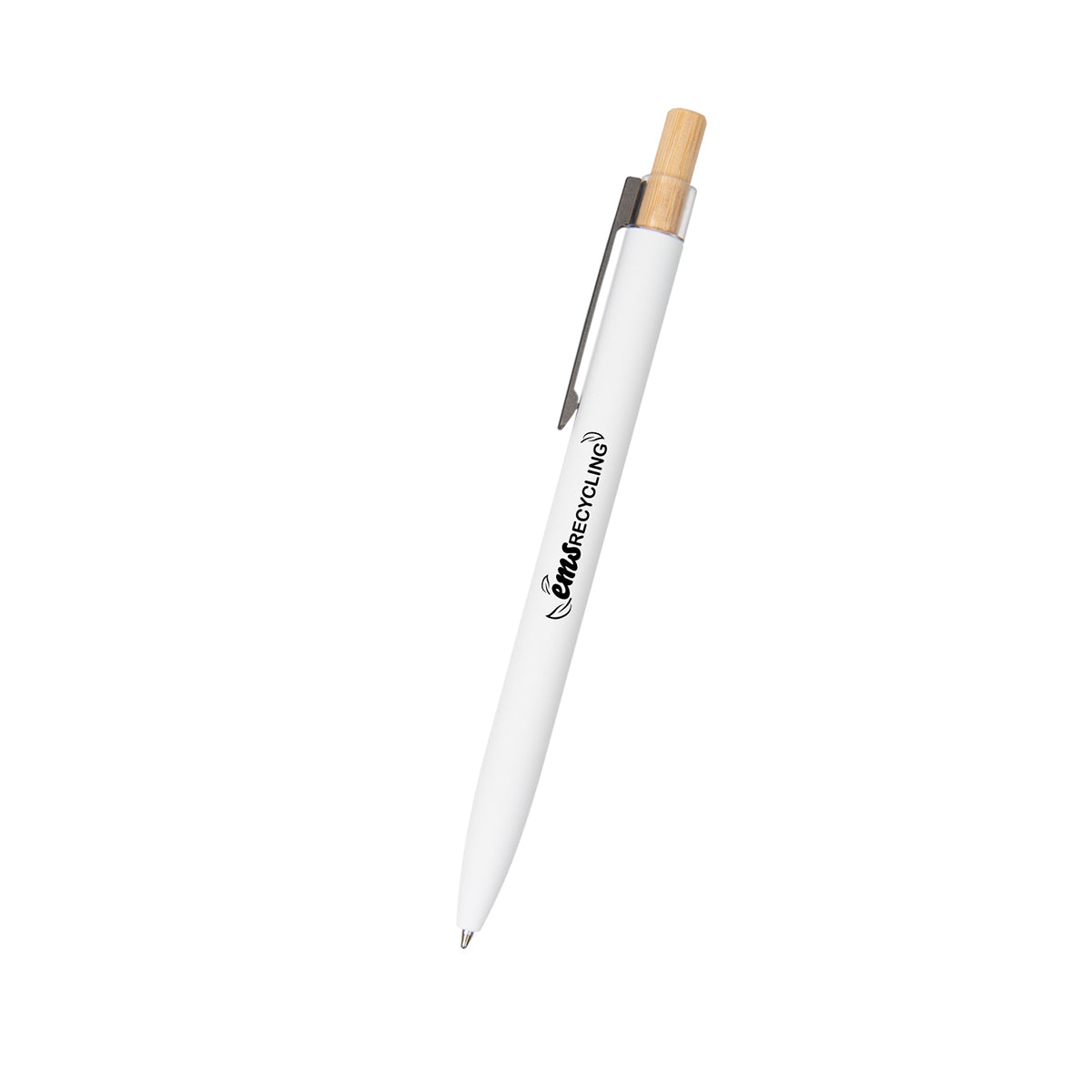 Pen in Recycled Aluminum with a Bamboo Plunger Laser Engraving - White - Silk Screen
