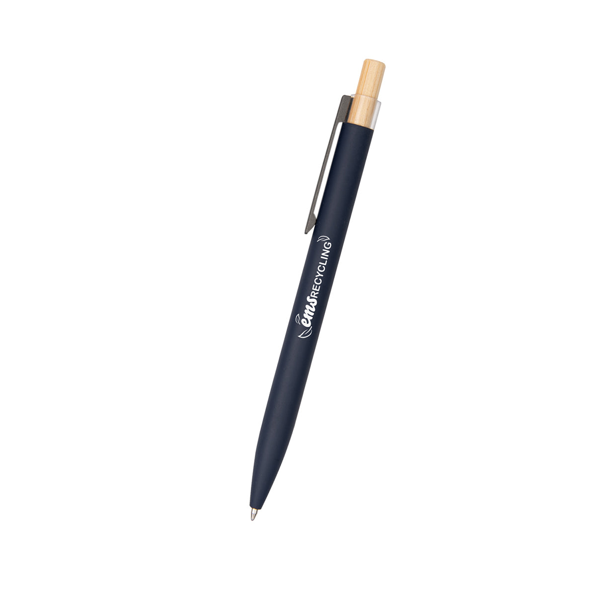Pen in Recycled Aluminum with a Bamboo Plunger - Navy - Silk Screen